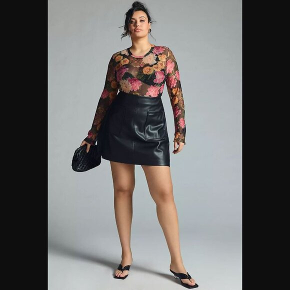 Anthropologie | Maeve Faux Leather A-Line Mini Skirt | Black, XL - Picture 5 of 14